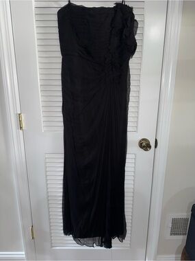 Tadashi Shoji Black One-Shoulder Ruffled Evening Gown